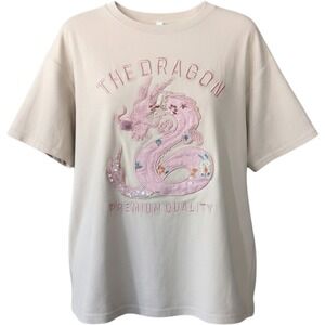 Rare Premium Quality Shell Pink Dragon Short Sleeve Sweatshirt New Year 2024